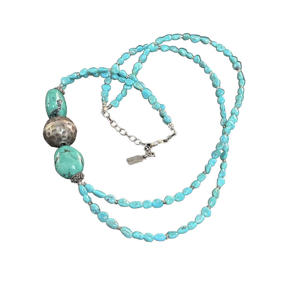 Vtg Peyote Bird Designs Sterling Beaded Turquoise Necklace Signed Southwestern